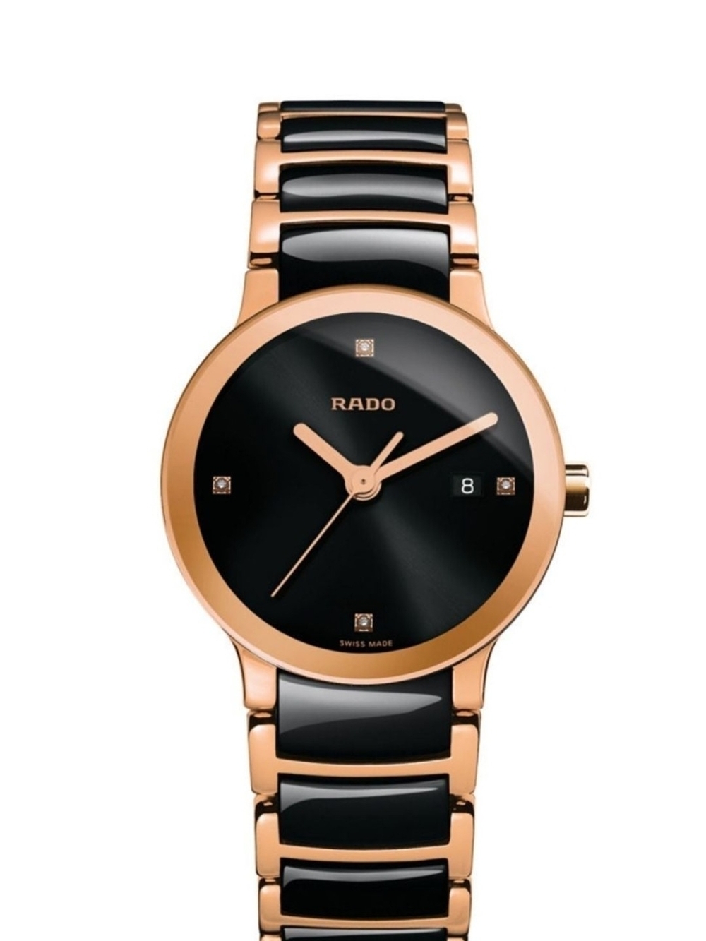 Rado Rose Gold and Black Swiss Ceramic Diamond Ladies Watch